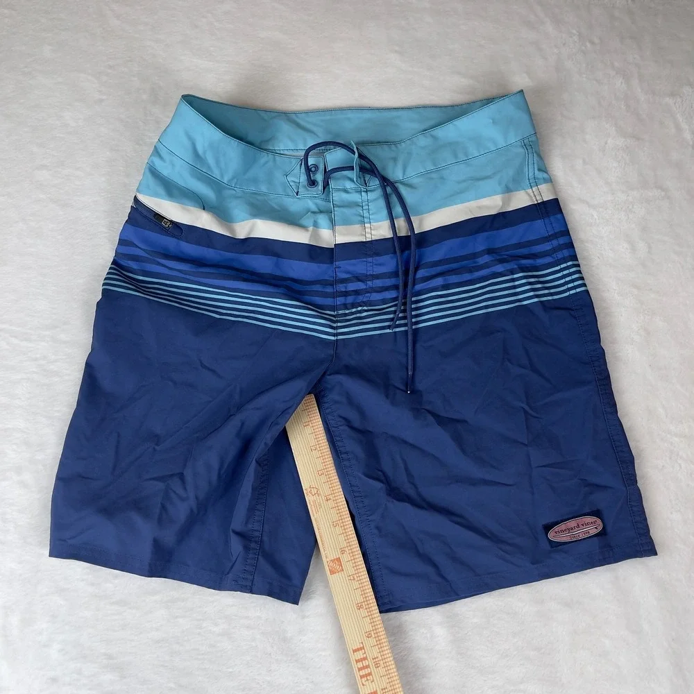 Vineyard Vines Board Shorts Swim Trunks Mens 32 Blue Striped Stretch Performance